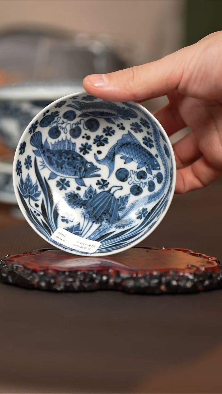 景德镇全手工全手绘  鱼藻普洱杯 