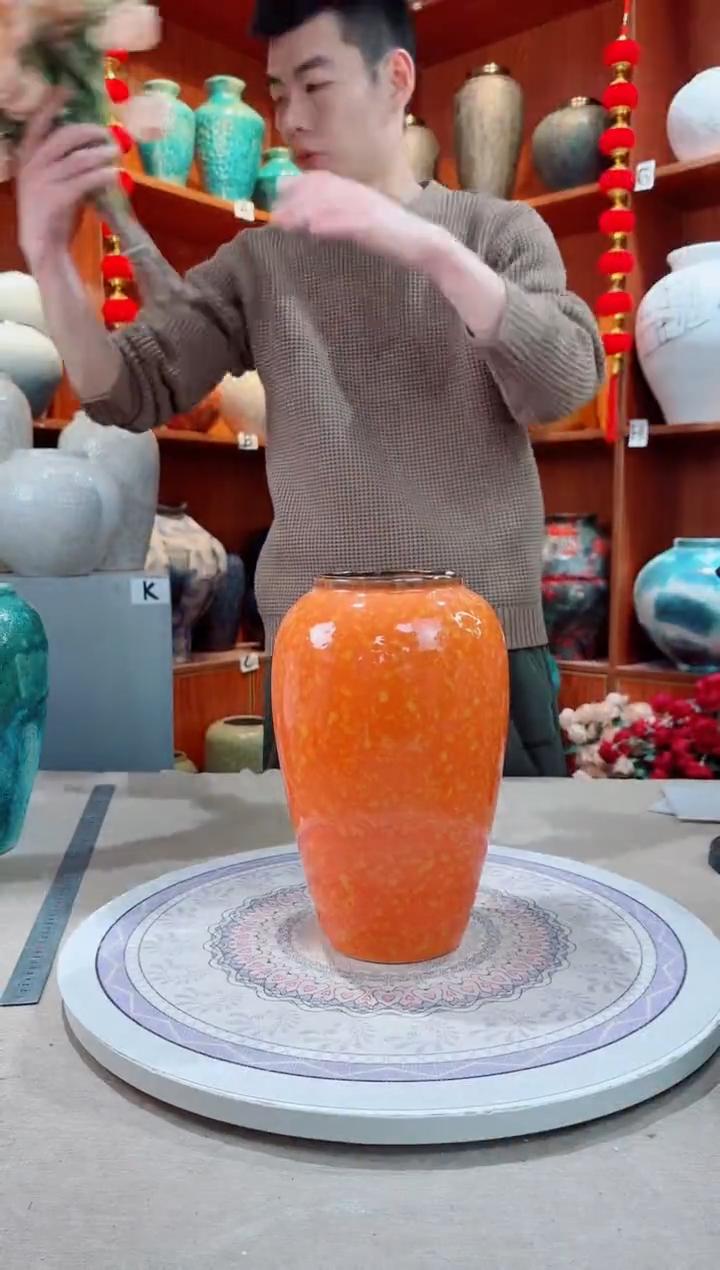 【闪购商品】瓶爱马仕橙 中号 陶瓷花瓶 无花 精品 