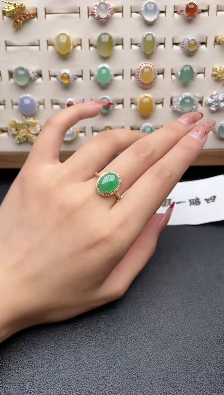 【闪购商品】翡翠戒指银S925镶嵌一物一证一礼盒