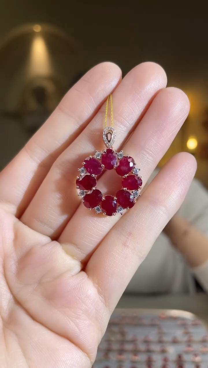 银S925镶嵌颈饰红宝石颈饰