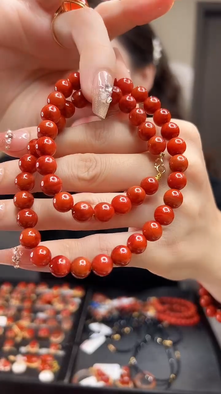 【闪购商品】南红玛瑙圆珠项链未镶嵌40cm/8mm