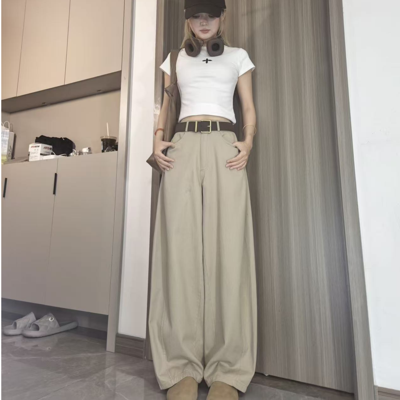 加绒加厚弯刀裤女2025秋冬百搭显瘦高腰宽松直筒阔腿休闲裤