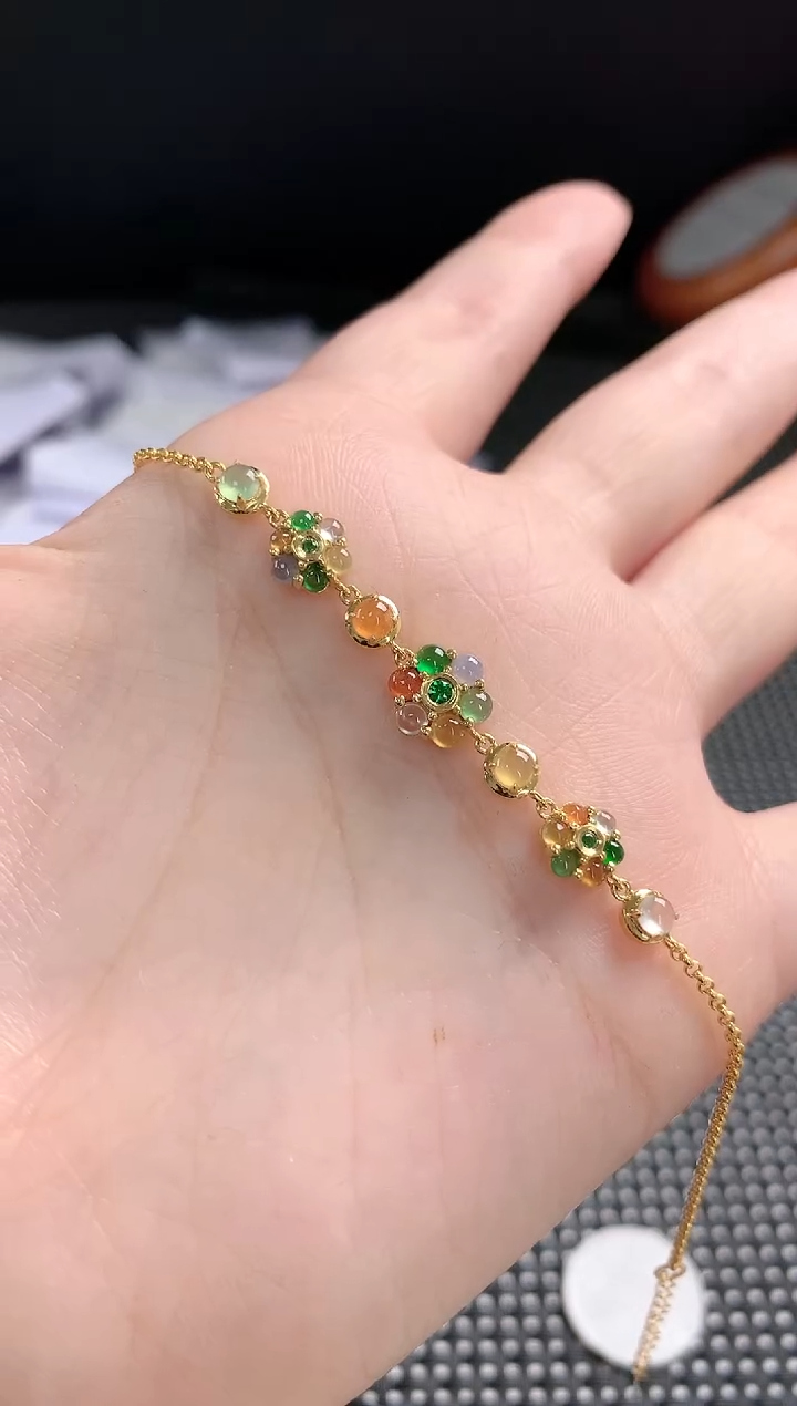 【闪购商品】翡翠手链18K金镶嵌125         