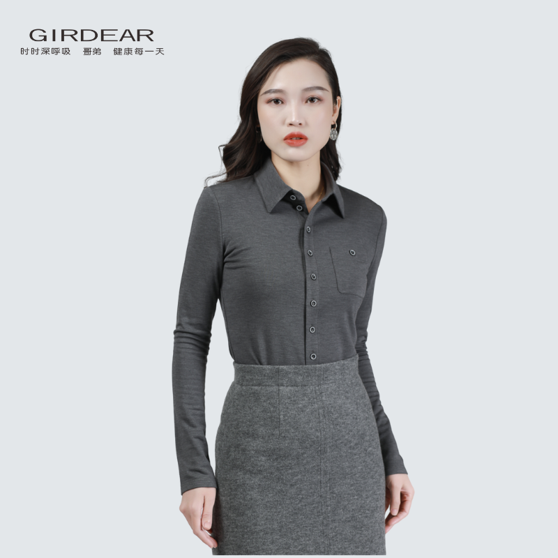 GIRDEAR/哥弟秋冬质感通勤气质百搭修身加绒亲肤长袖衬衣1300820
