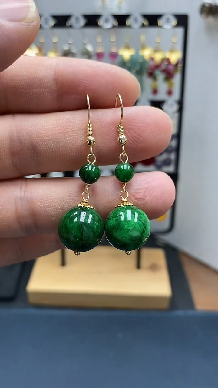 翡翠银S925镀金镶嵌耳饰尺寸14mmQ5