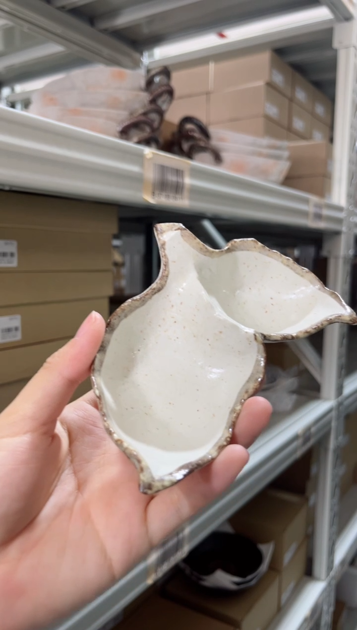 【闪购商品】瓷片渕茶粉引 双叶蘸料碟