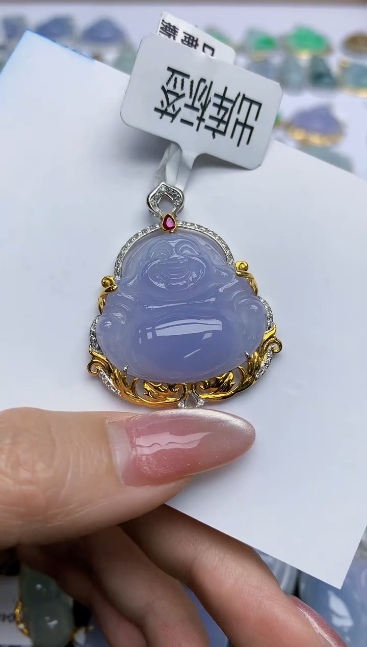 【闪购商品】翡翠挂件18K金镶嵌天然翡翠A货