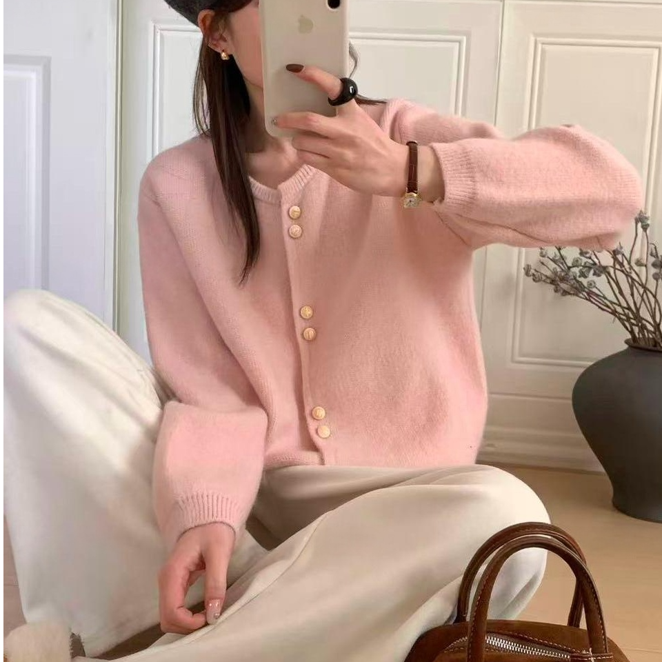 大码胖mm慵懒风圆领长袖针织开衫女秋冬新款显瘦气质毛衣上衣G833