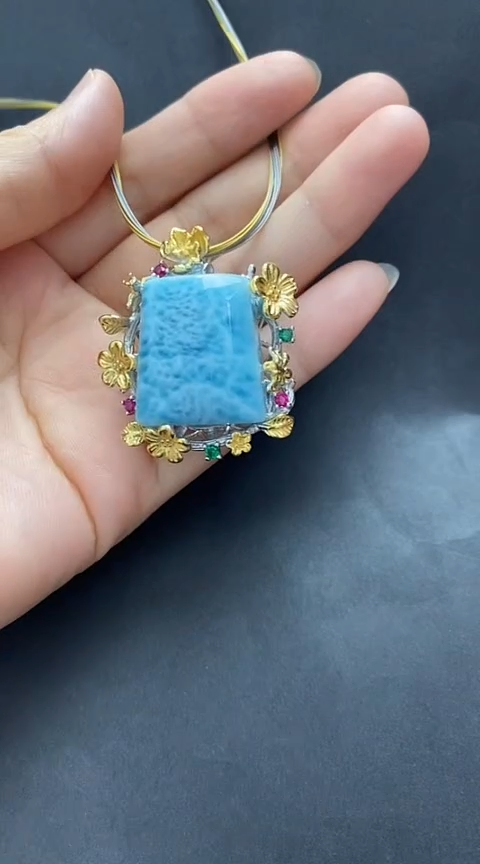 针钠钙石（海纹石）银S925镶嵌手链吊坠