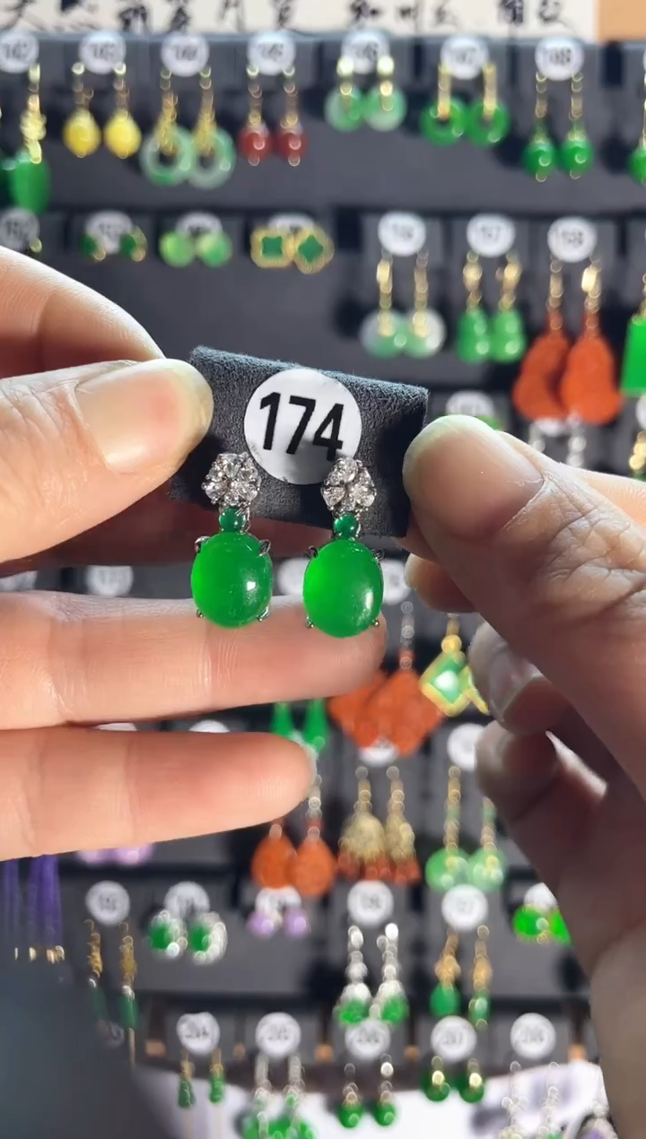 【闪购商品】翡翠耳饰银S925镶嵌老174...