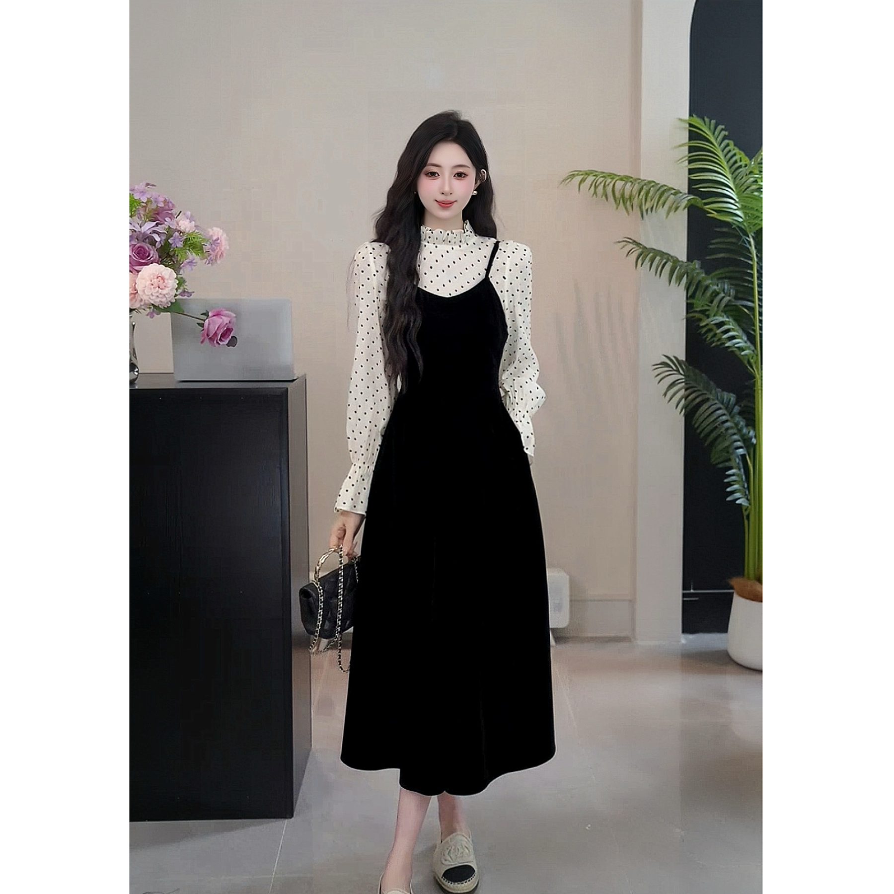 YUANLIANSU/圆脸酥【一枕槐安】法式波点衬衫+吊带裙两件套女装秋季