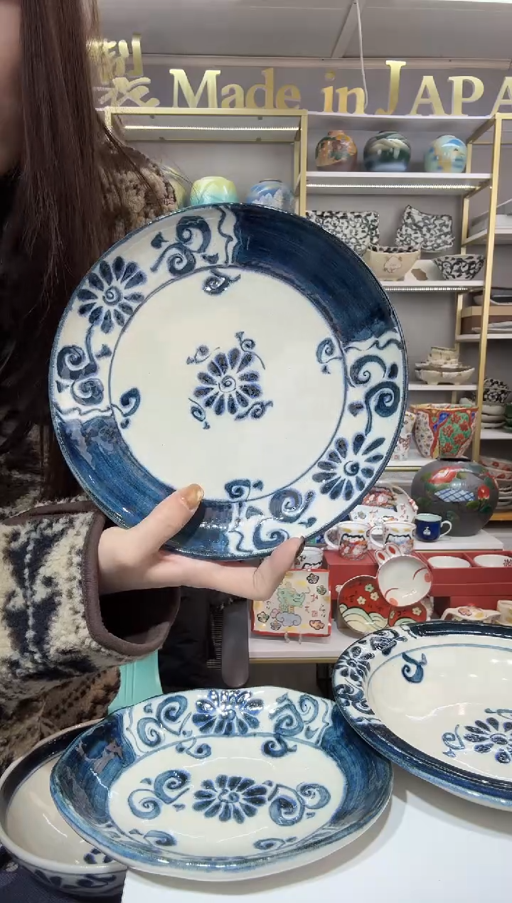 瓷宗山家手绘冰裂纹平盘21.5cm