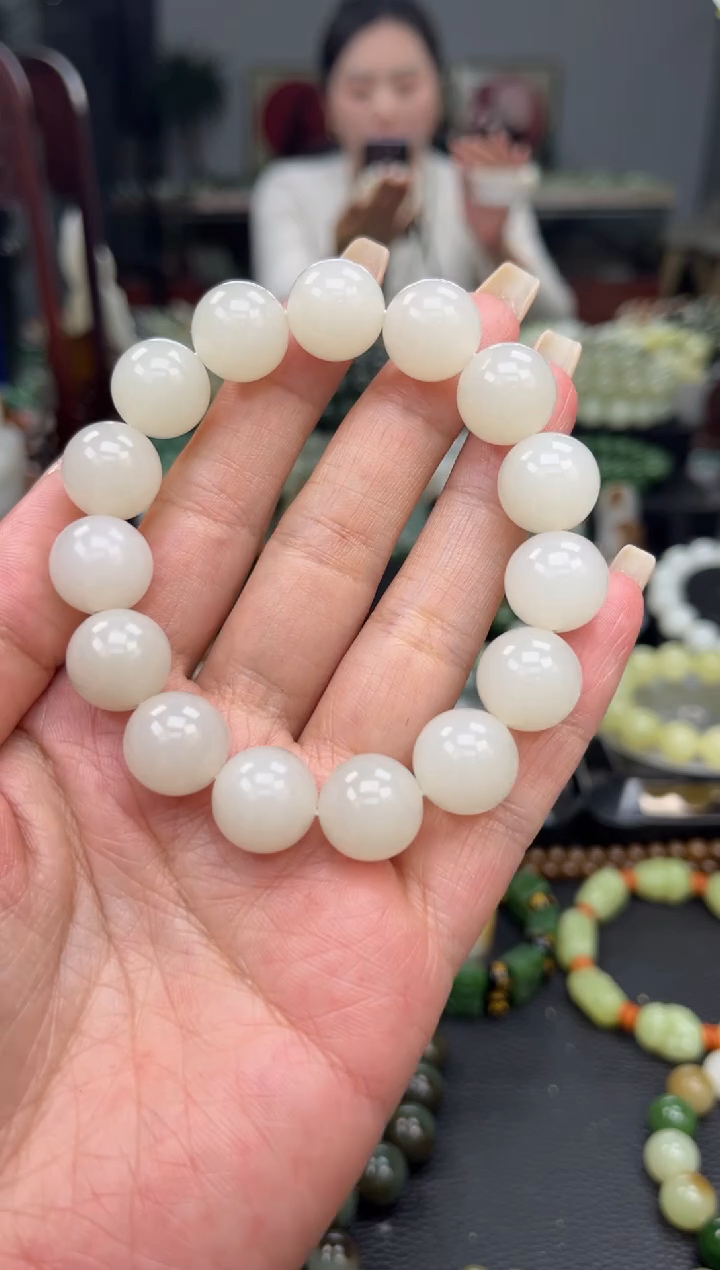 【闪购商品】和田玉手串未镶嵌冰白玉卡14