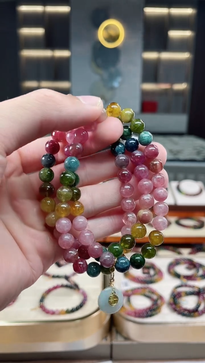 未镶嵌老矿碧玺彩虹三圈手串7mm+碧玺多样性发一条xion
