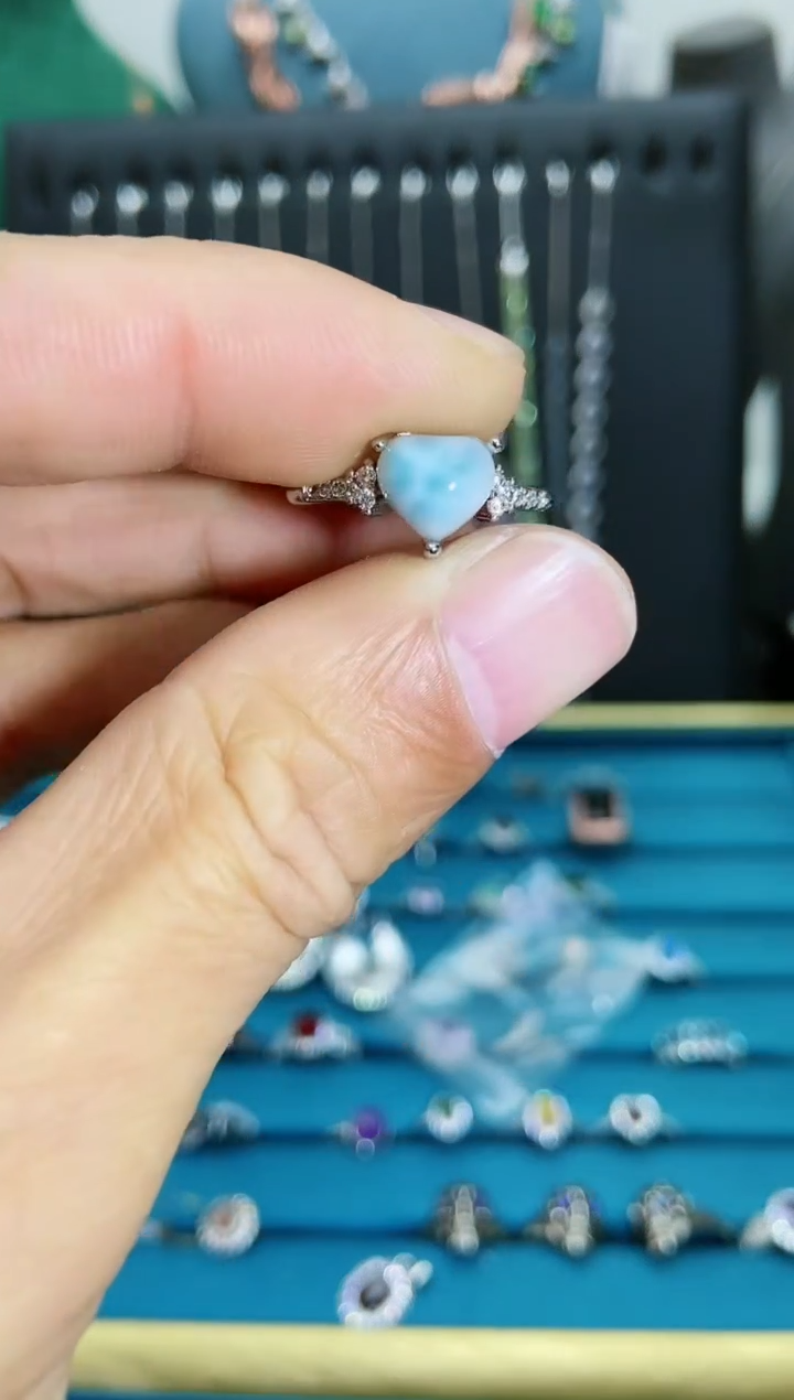 【闪购商品】针钠钙石（海纹石）戒指银S925镶嵌11121