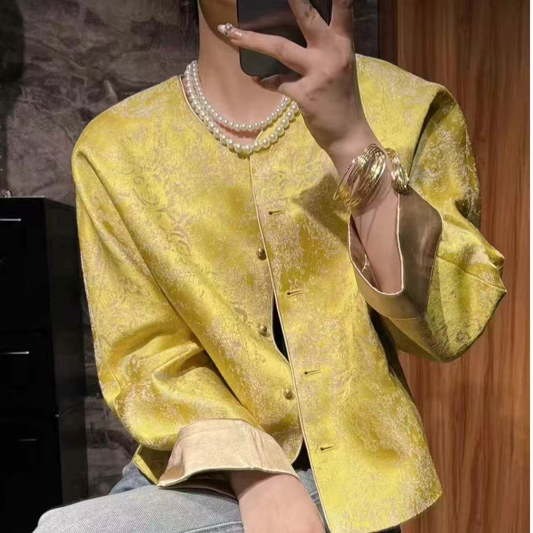 88822新中式设计师提花花色短款外套
