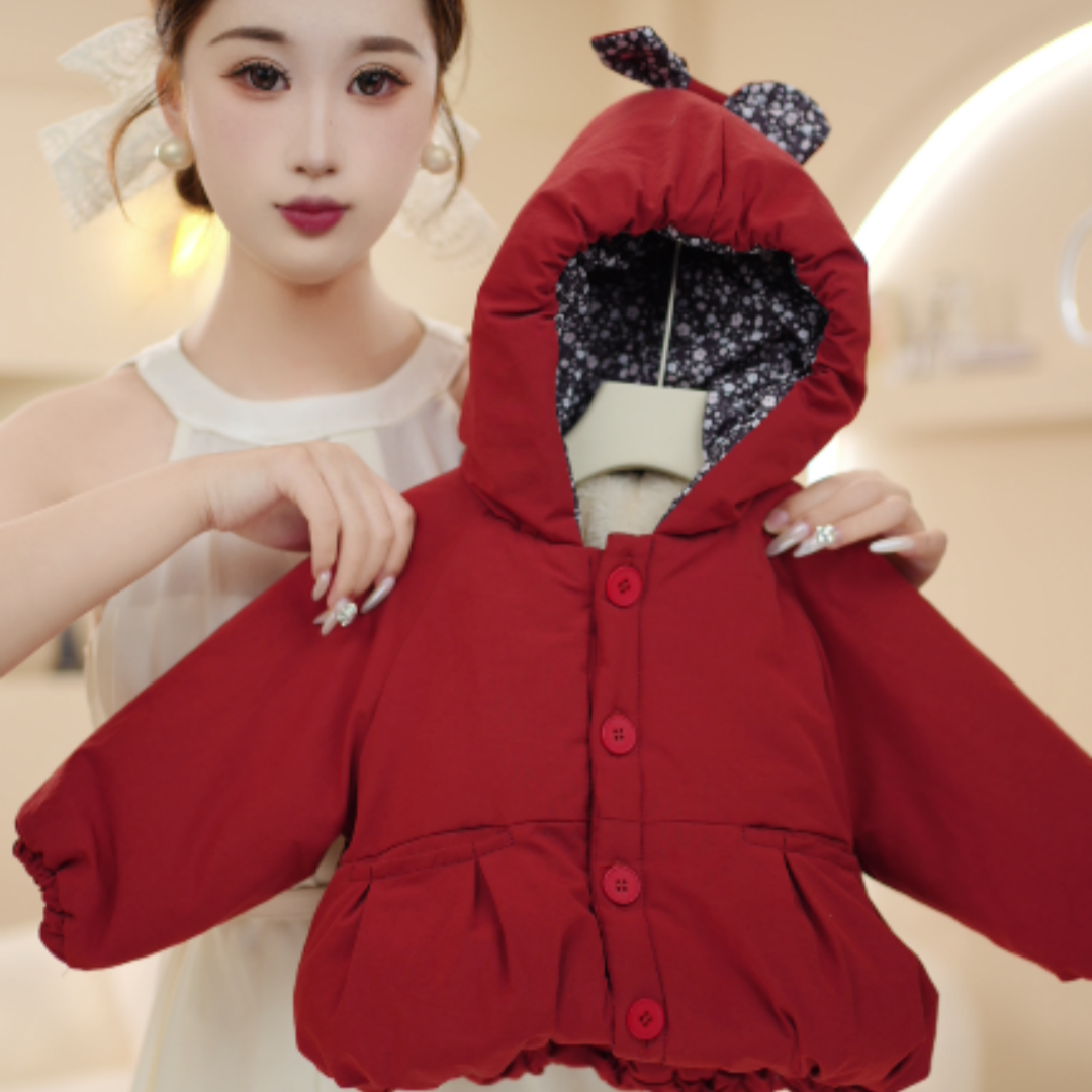 可爱暴击!韩国童装女童加绒加厚连帽棉衣韩版防风大衣可爱显白