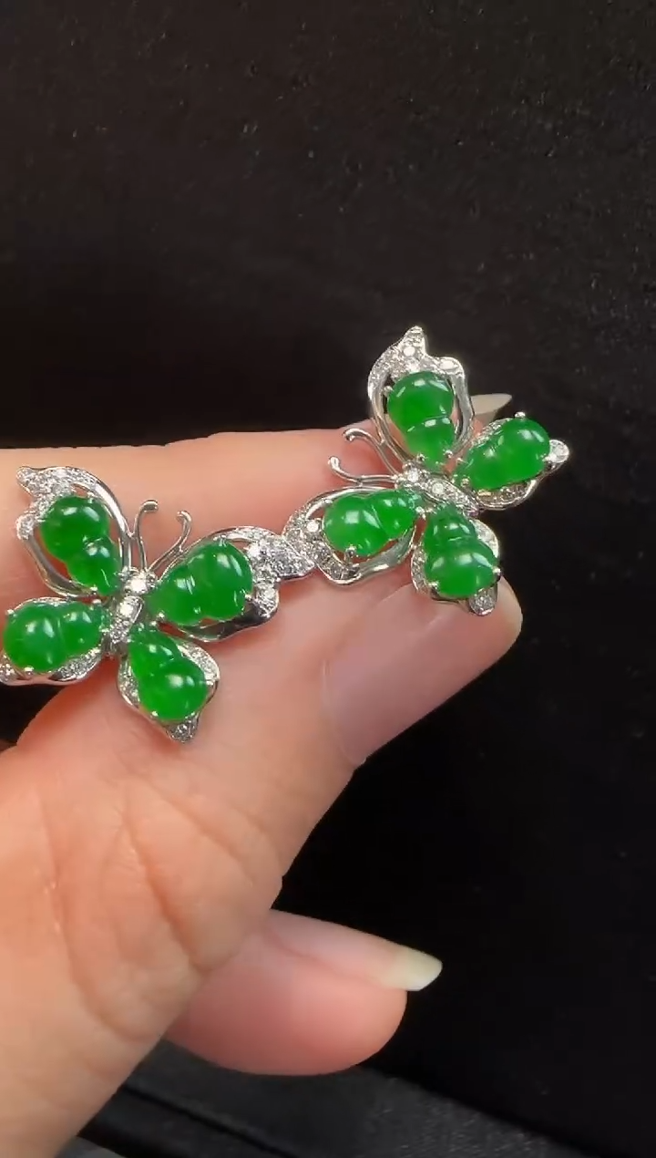 【闪购商品】翡翠18K金镶嵌耳饰411蝴蝶一对