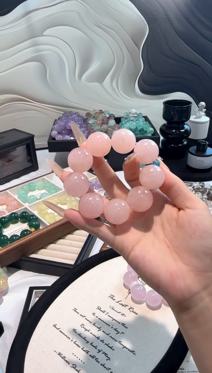 水晶手串未镶嵌粉带蓝配×2去拍