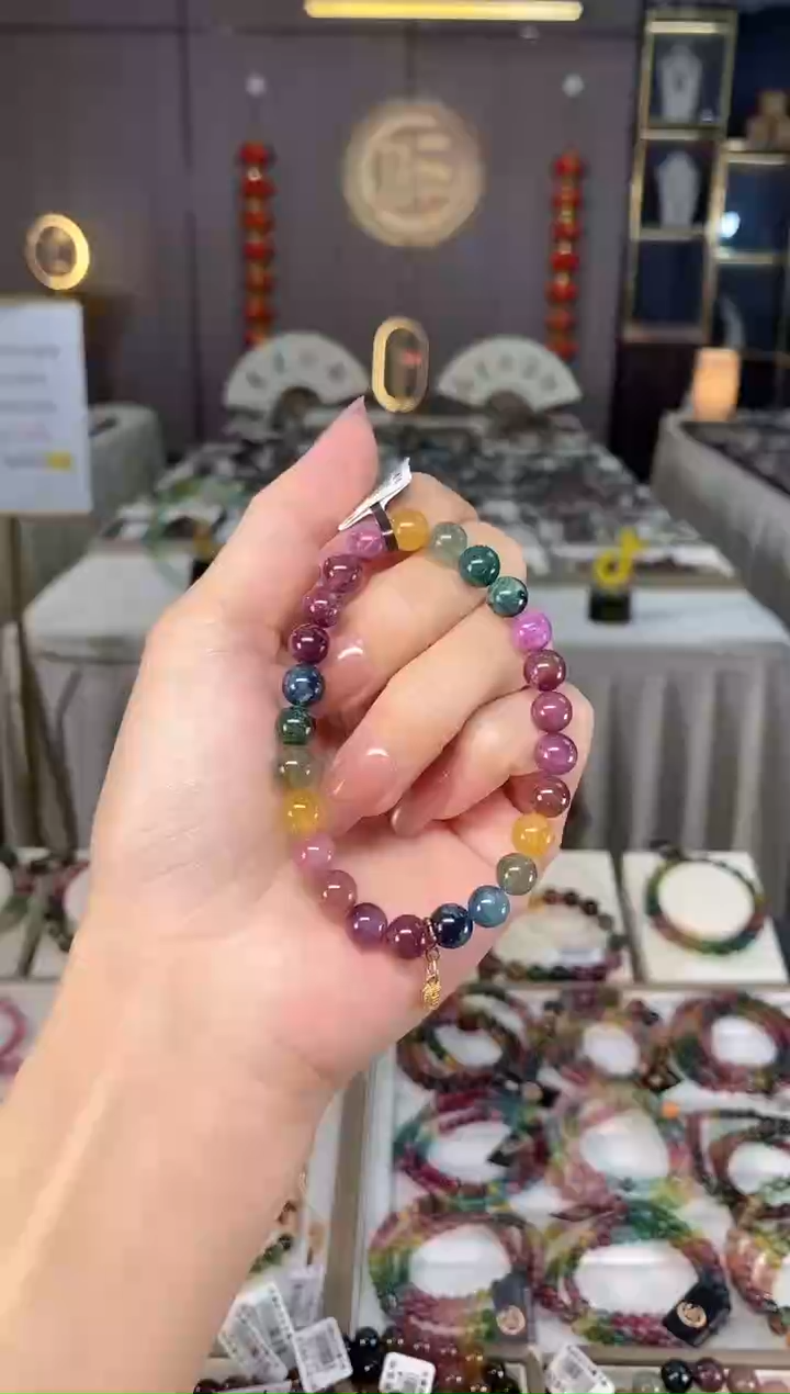 未镶嵌老矿碧玺彩虹单圈手串7mm+碧玺多样性发一条hon