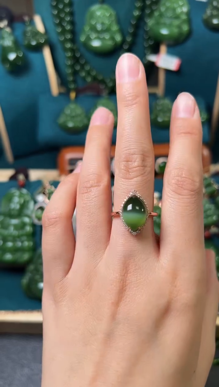 【闪购商品】和田玉（碧玉）戒指银S925镶嵌碧玉