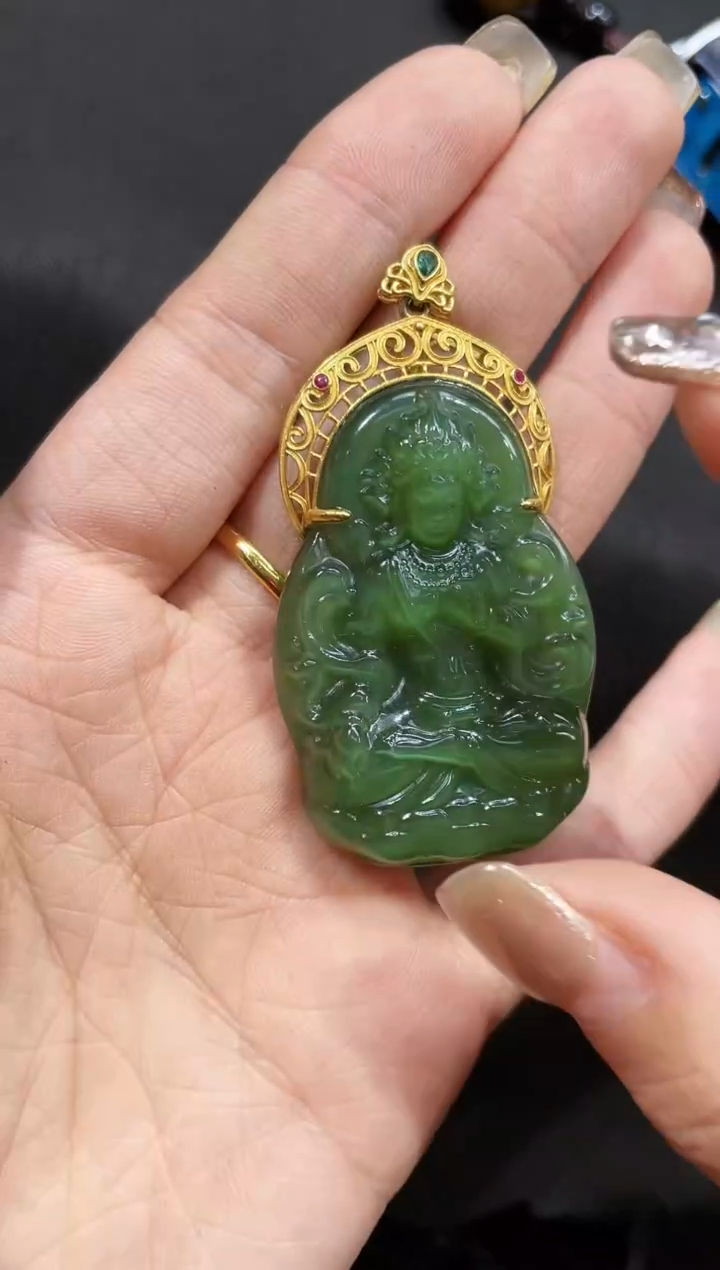 【闪购商品】和田玉吊坠18K金镶嵌多样性发一 