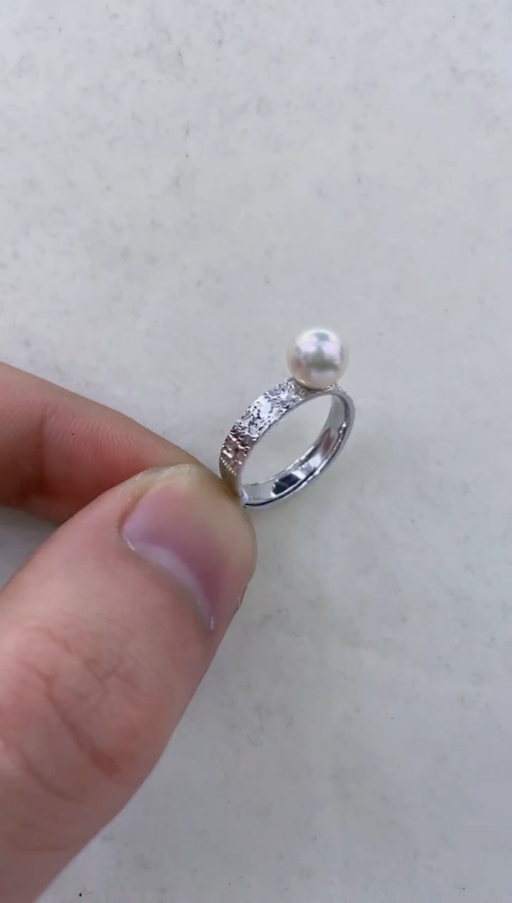 银S925镶嵌戒指海水珍珠  