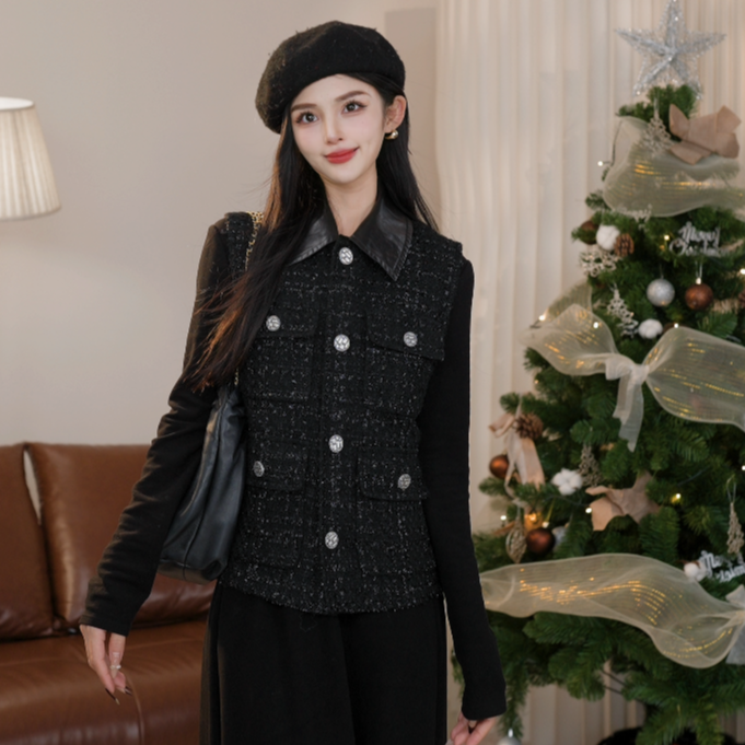 AMASS/阿玛施25新款气质轻奢无袖翻领马甲外套540046