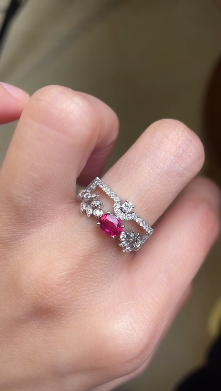 【闪购商品】红宝石戒指18K金镶嵌无烧主石：0.63ct