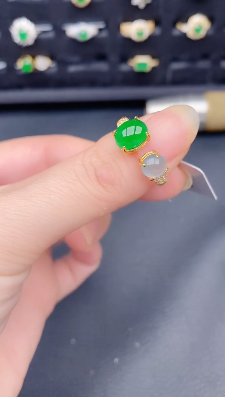 银S925镶嵌戒指翡翠天然a货翡翠117