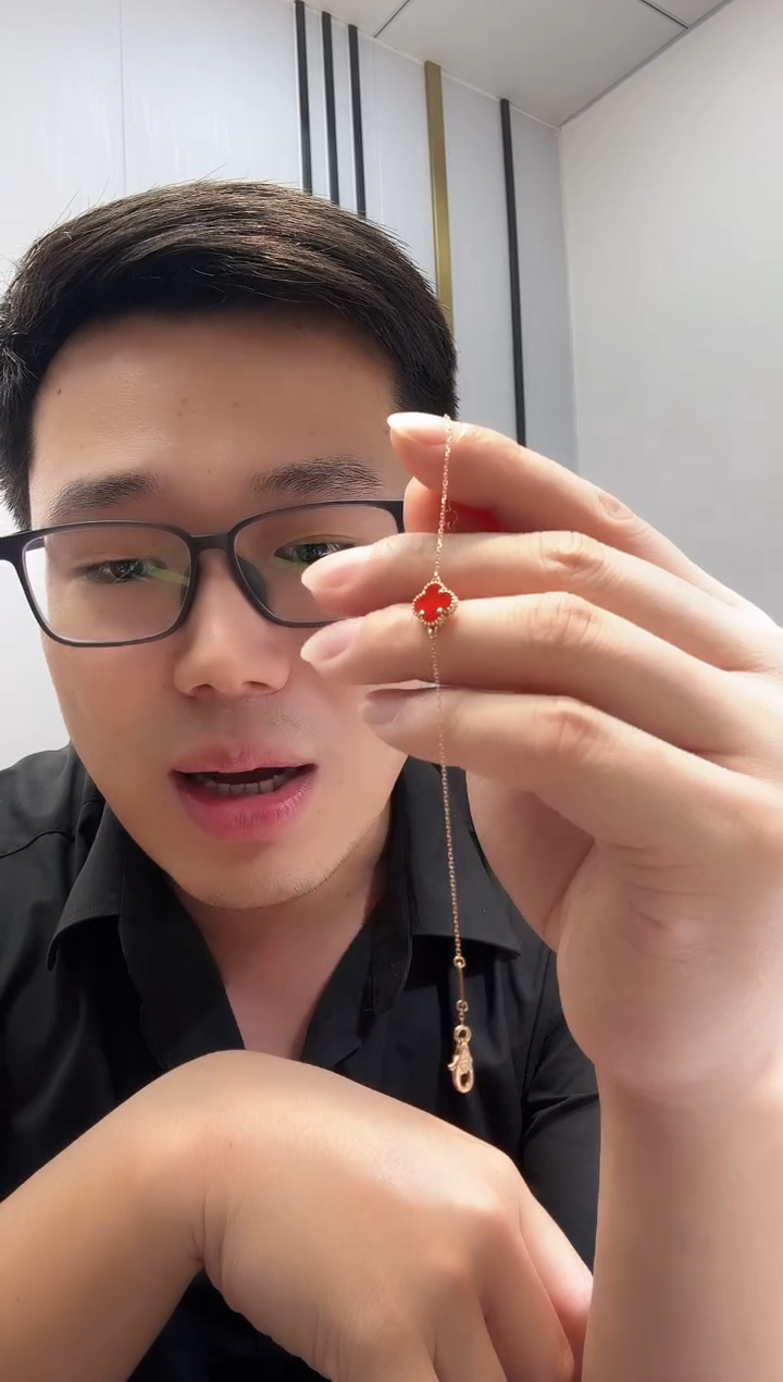 玛瑙/玉髓手链18K金镶嵌红色k黄，小号单花手链GHJ