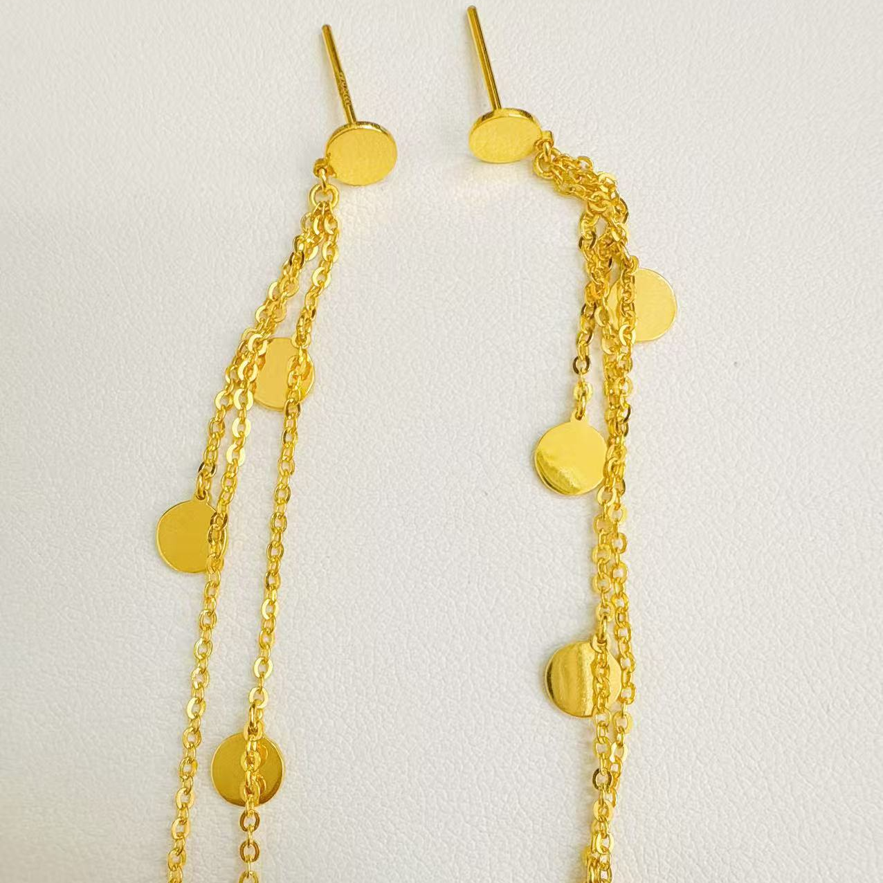 金灵王时尚黄金足金5D无氢工艺亮片耳饰轻奢气质简约精美