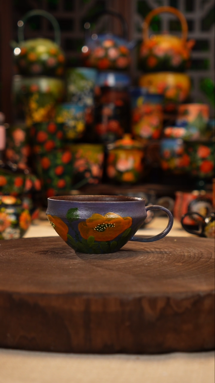 紫砂油画釉下彩手绘