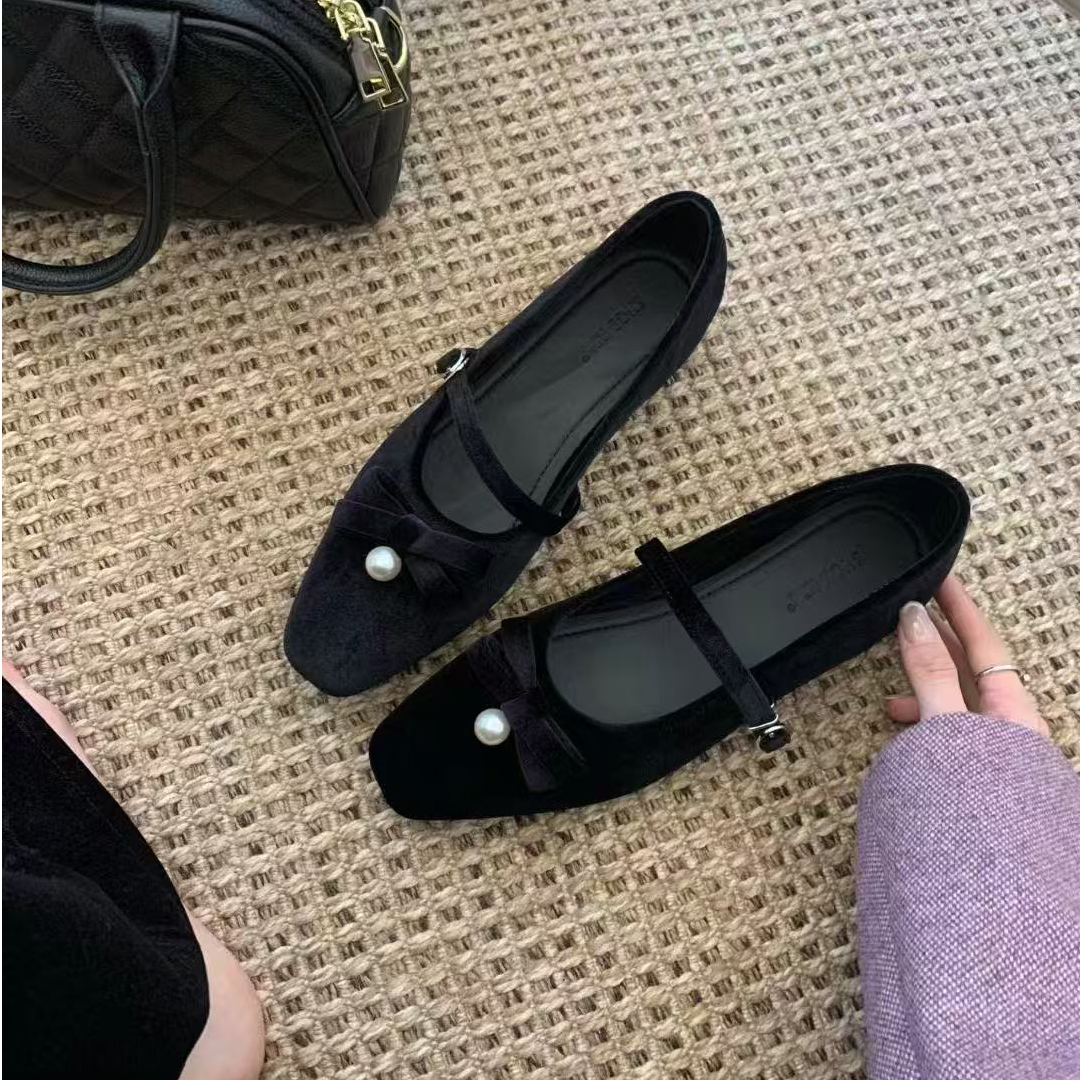 贝姐同款【方头蝴蝶结晚晚鞋】内增高金丝绒蝴蝶结小单鞋2533-5