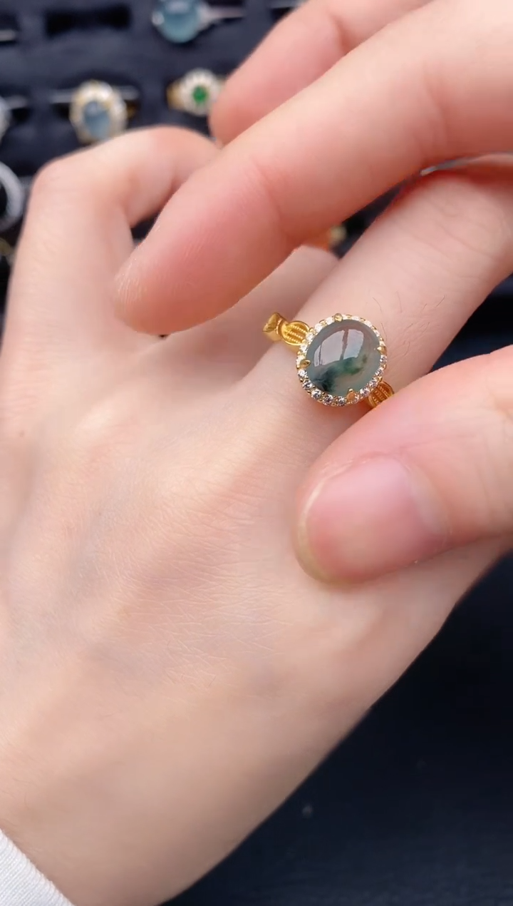 银S925镶嵌戒指翡翠天然a货翡翠57