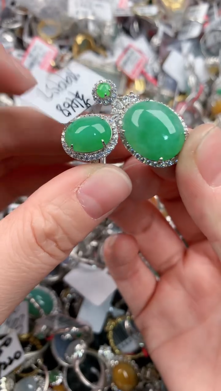 银S925镶嵌戒指翡翠444          10