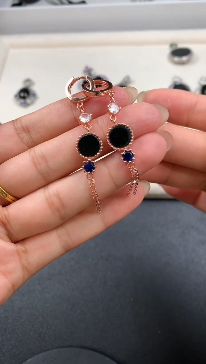 银S925镶嵌翡翠耳饰翡翠