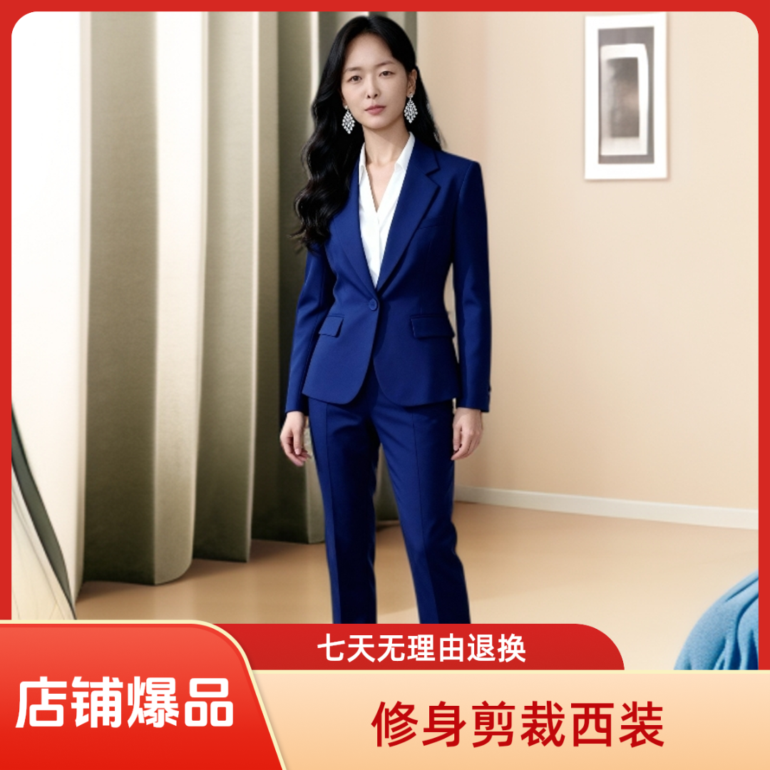 2025秋季新款八片修身百搭女士西装正装秋冬西服外套宝蓝色
