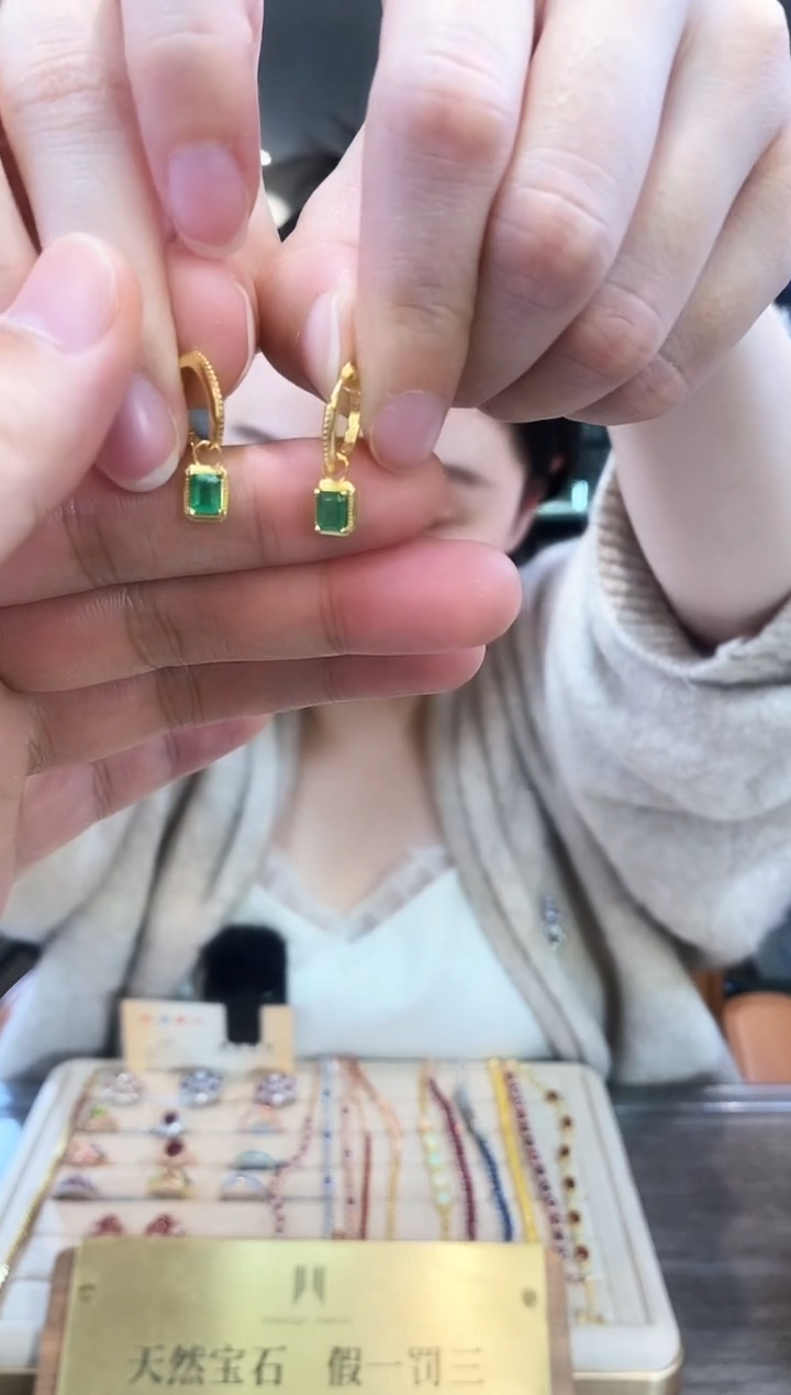 【闪购商品】祖母绿耳饰银S925镶嵌09