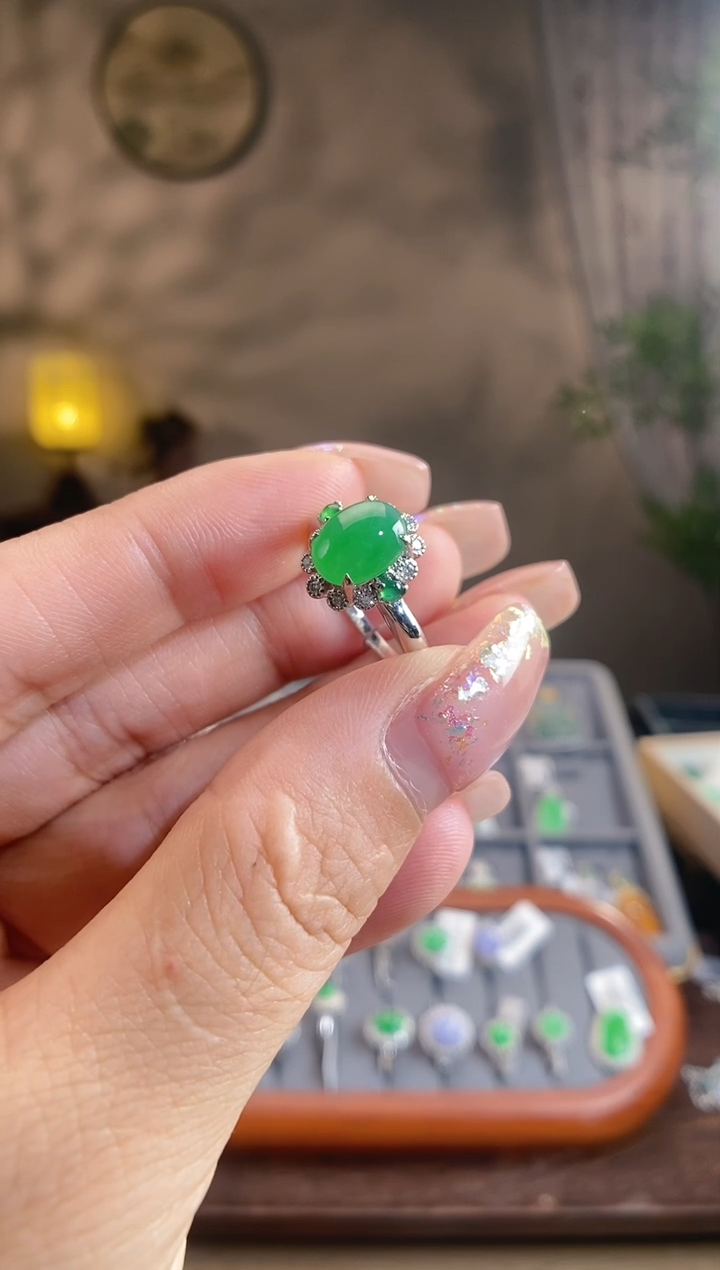 翡翠18K金镶嵌吊坠(不含链)戒指
