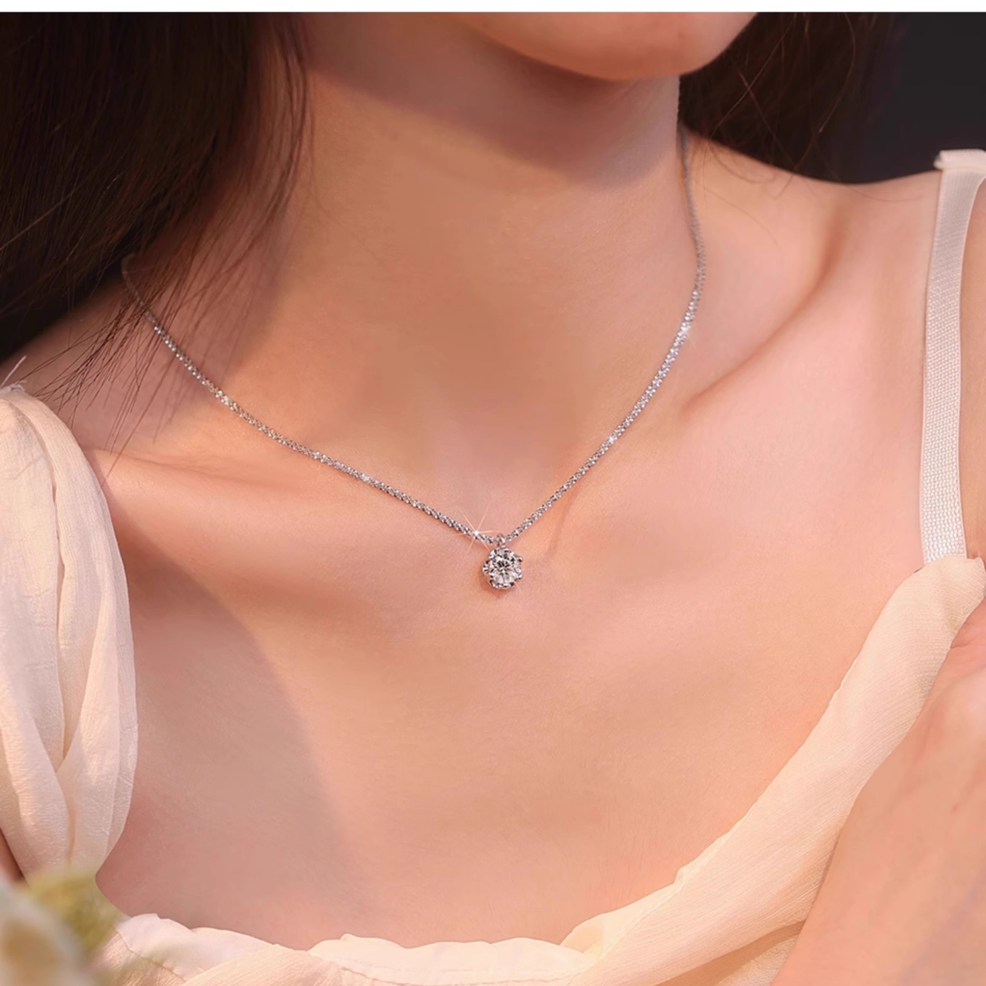 链子925银莫桑石 石锁骨链女高级感轻奢小众