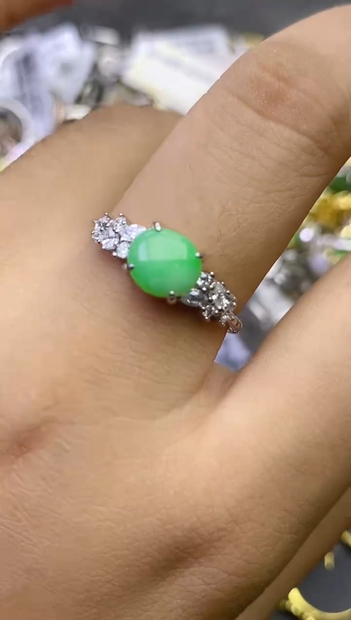 翡翠戒指银S925镶嵌百内无证书