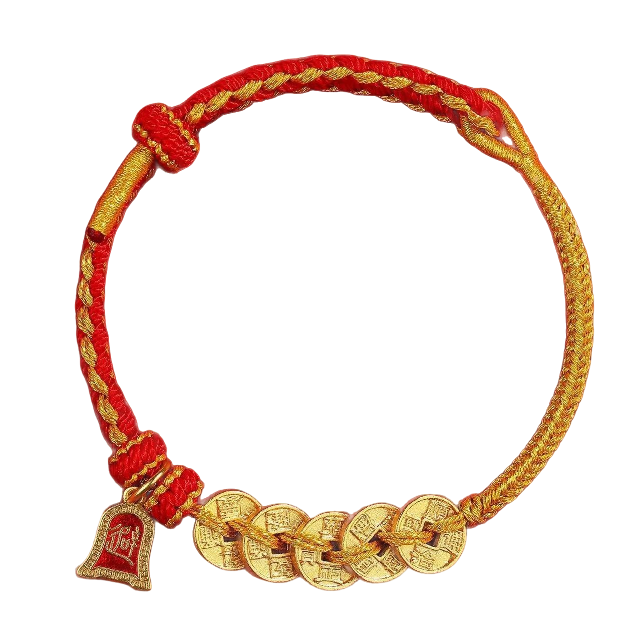 纯铜布艺手链 2026新五帝钱红绳手链手工编织绳本命年小红绳仿黄