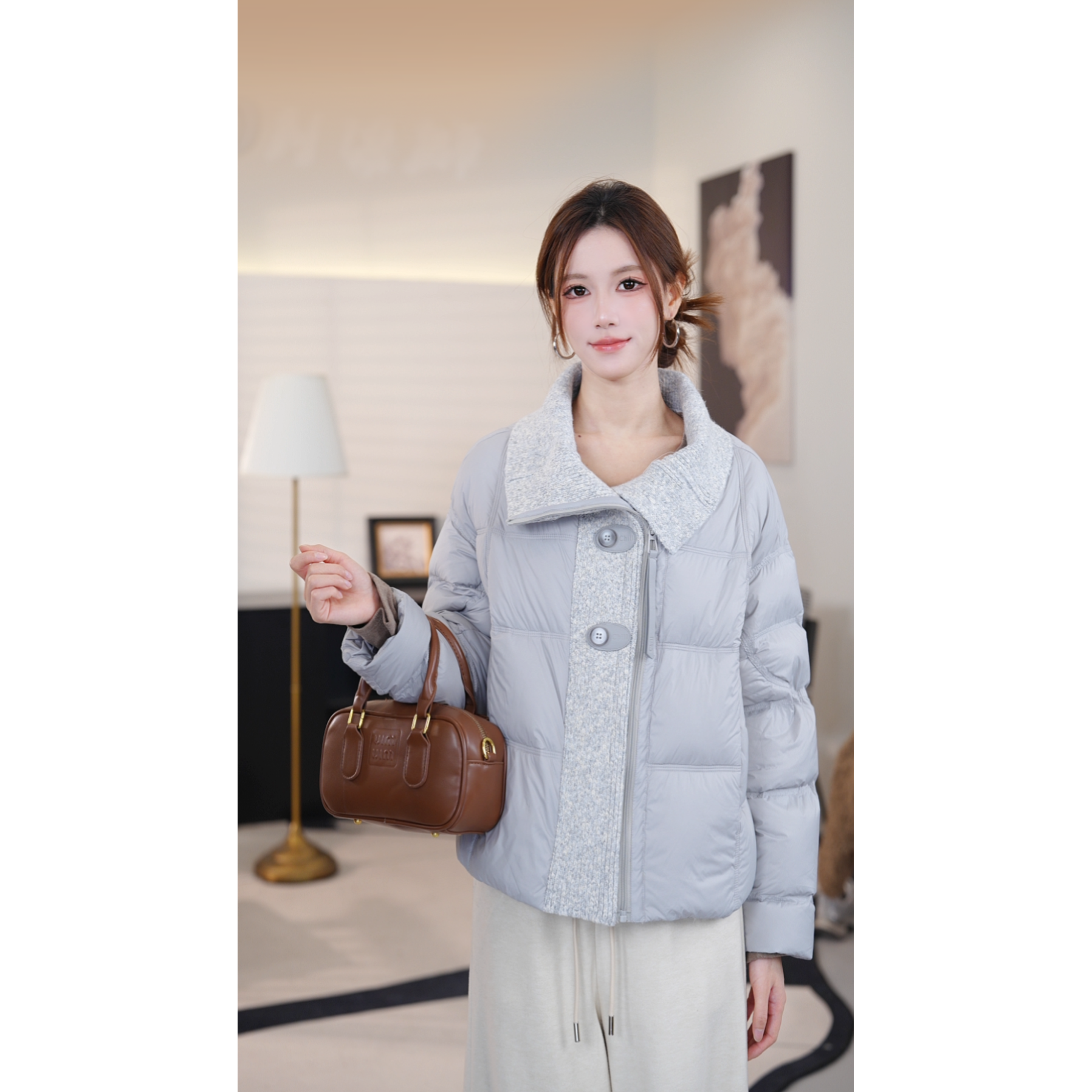 90鸭绒 纯色针织拼接羽绒服JYYRYSL105