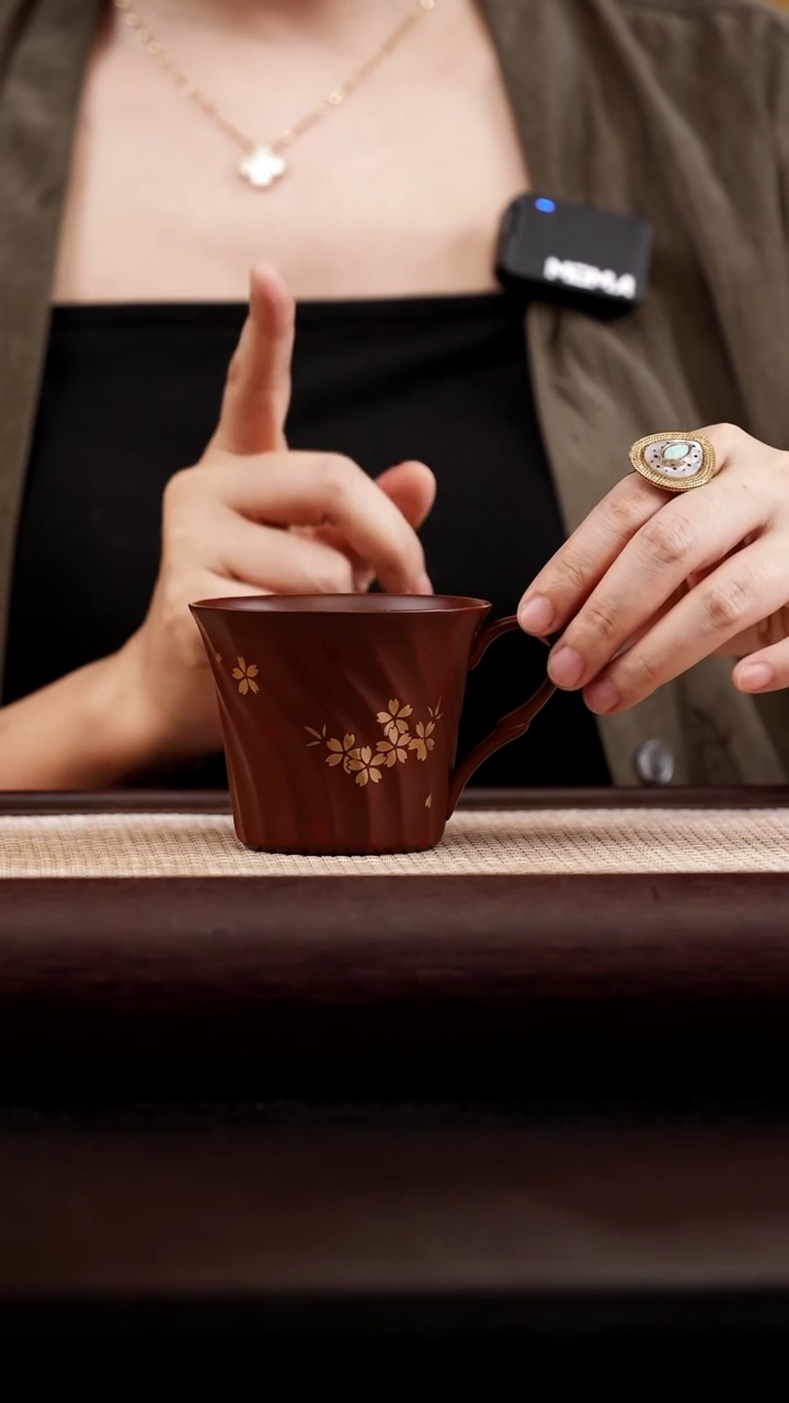 茶杯紫砂底槽清洒金把杯