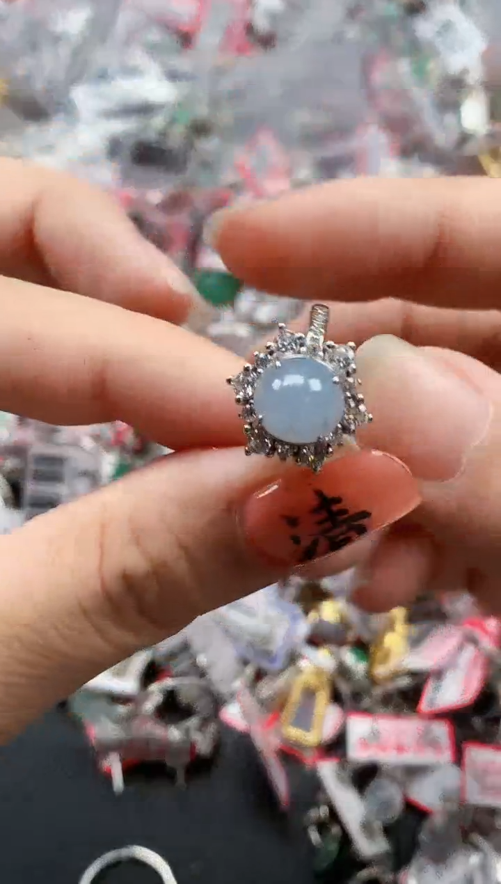 银S925镶嵌戒指翡翠天然A货缅甸翡翠