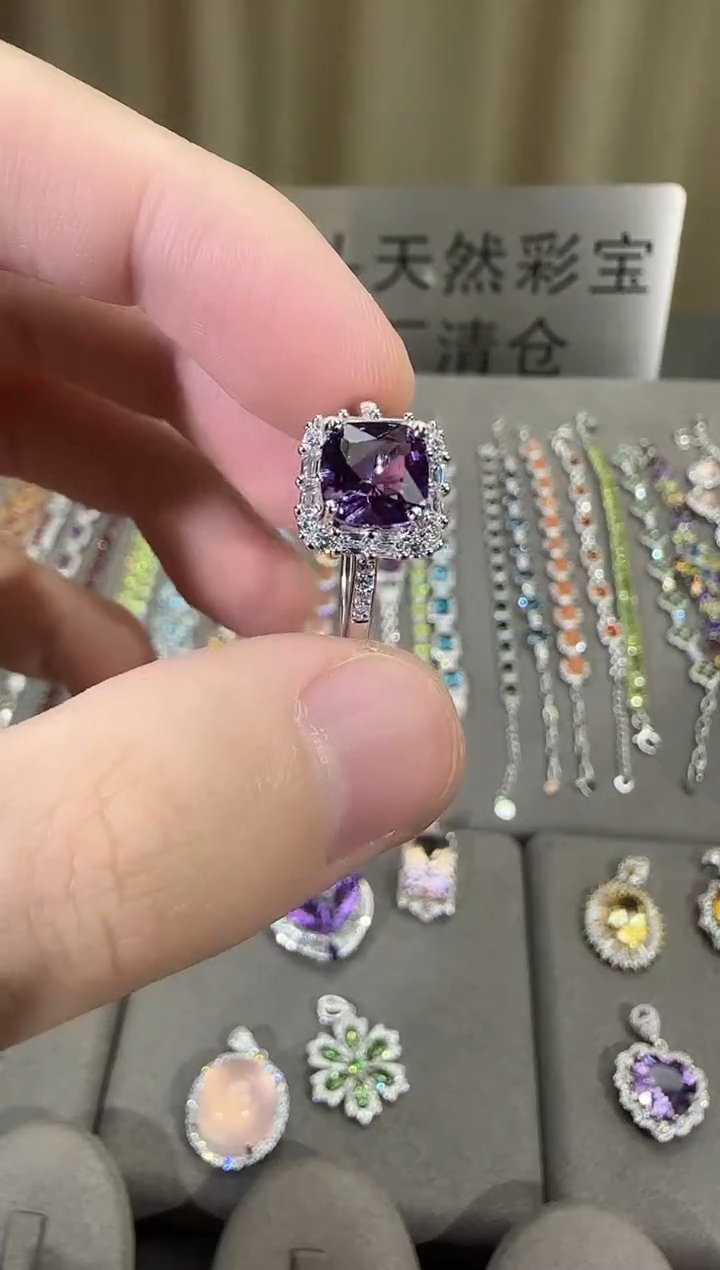 银S925镶嵌戒指紫晶9mm戒指简约款