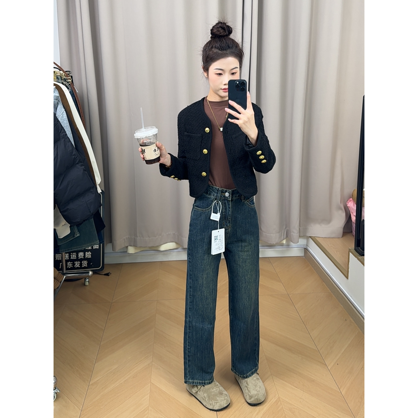 【小个子定制】2025加绒高腰显瘦休闲新款直筒爆款阔腿牛仔裤女款