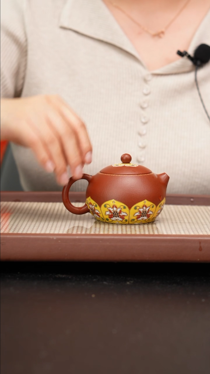 【闪购商品】紫砂茶壶全手工朱泥珐琅彩西施