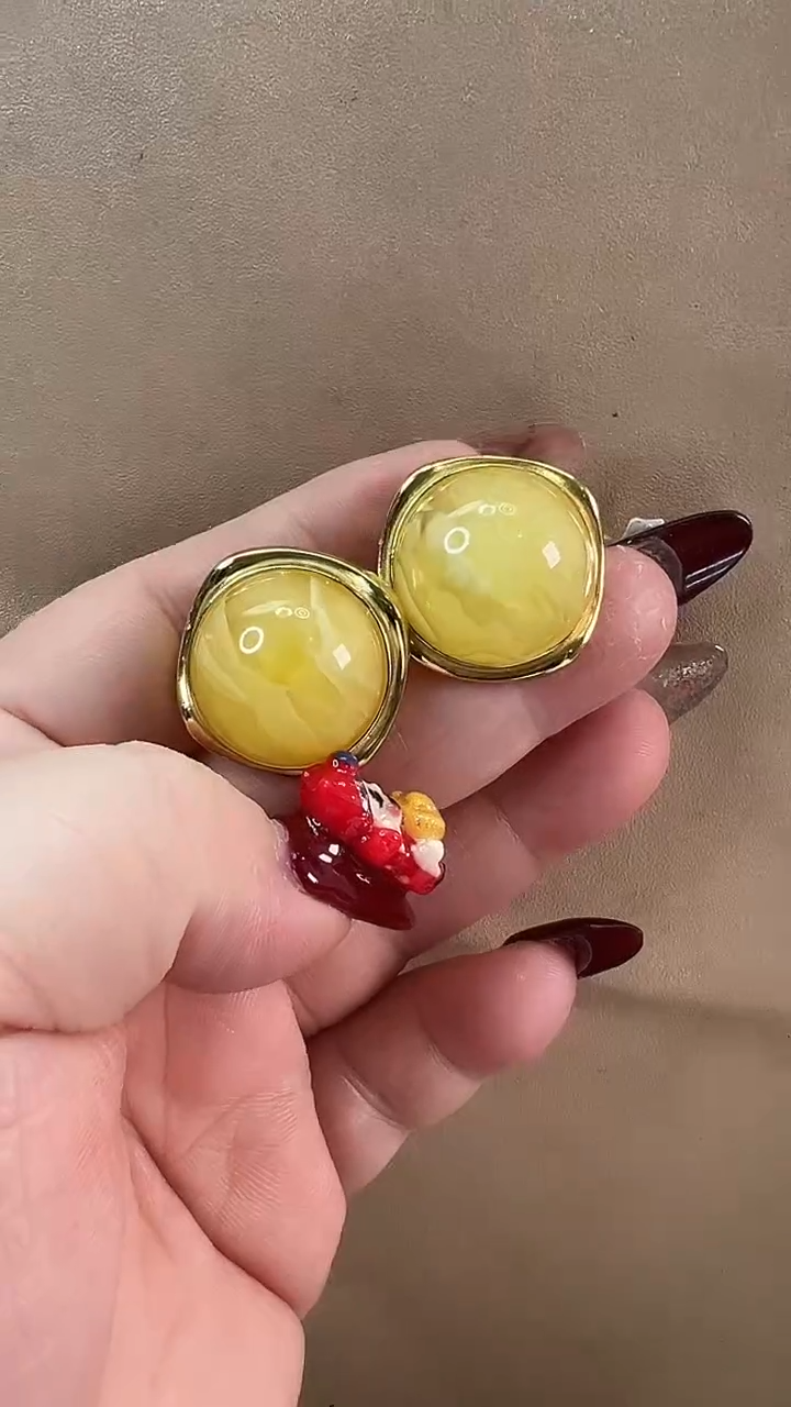 【闪购商品】琥珀耳饰银S925镶嵌耳环